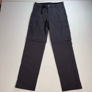 Prana Stretch Zion Convertible Pants Men's 30x34‎ Charcoal Gray Belted Hiking